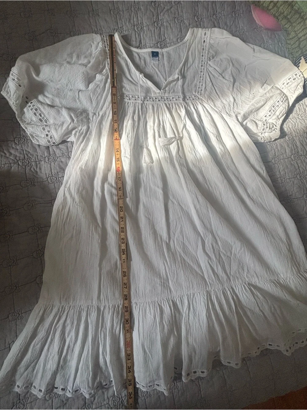 White Cotton Eyelet Mini Dress - Soft Boho Style NWOT